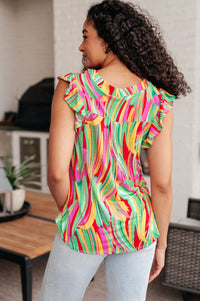 Thumbnail for Lizzy Flutter Sleeve Top in Green Multi Abstract Stripe