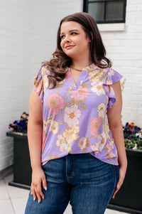 Thumbnail for Lizzy Flutter Sleeve Top in Lavender French Floral