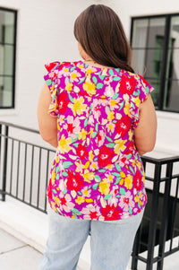 Thumbnail for Lizzy Flutter Sleeve Top in Magenta and Yellow Floral