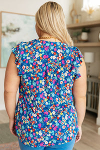Thumbnail for Lizzy Flutter Sleeve Top in Navy and Multi Floral