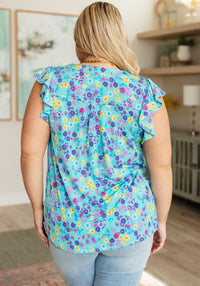 Thumbnail for Lizzy Flutter Sleeve Top in Teal and Purple Floral