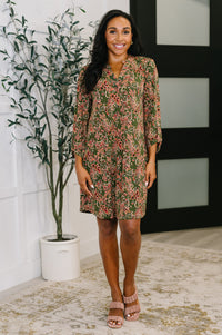 Thumbnail for Lizzy Long Sleeve Dress in Olive Paisley