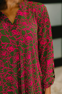 Thumbnail for Lizzy Long Sleeve Dress in Pink and Olive Abstract Floral