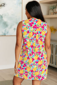 Thumbnail for Lizzy Tank Dress in Abstract Magenta Pineapple