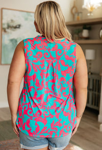 Thumbnail for Lizzy Tank Top in Aqua and Pink Filigree