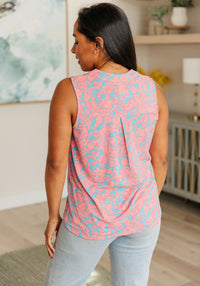 Thumbnail for Lizzy Tank Top in Blue and Apricot Paisley