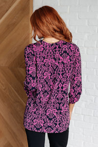 Thumbnail for Lizzy Top in Hot Pink and Navy Damask