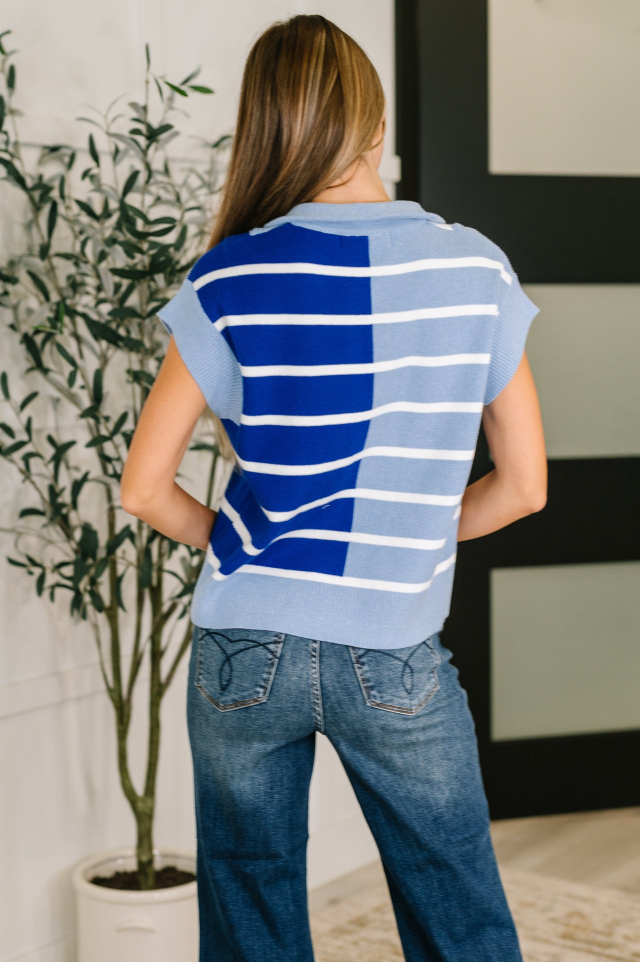 Lonely Traveler Striped Quarter Zip Vest – Cool Blues, Cozy Vibes
