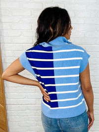 Thumbnail for Lonely Traveler Striped Quarter Zip Vest – Cool Blues, Cozy Vibes