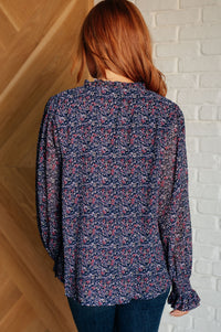 Thumbnail for Lucid Dream Ruffle Neckline Blouse in Navy