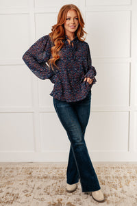 Thumbnail for Lucid Dream Ruffle Neckline Blouse in Navy