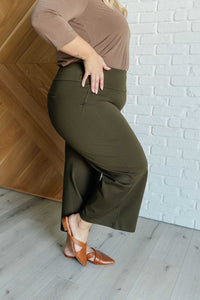 Thumbnail for Magic Wide Leg Crop Pants in Olive