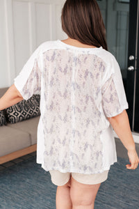 Thumbnail for Mention Me Floral Accent Top in Ivory