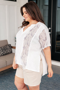 Thumbnail for Mention Me Floral Accent Top in Ivory