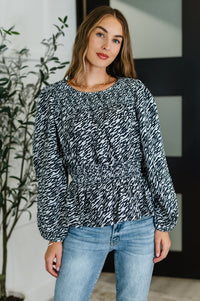 Thumbnail for Muse Moves High Neck Peplum Blouse in Black