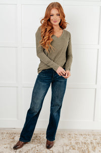 Thumbnail for On a Roll Ribbed Knit V Neck Long Sleeve Top