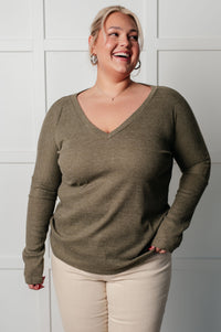 Thumbnail for On a Roll Ribbed Knit V Neck Long Sleeve Top