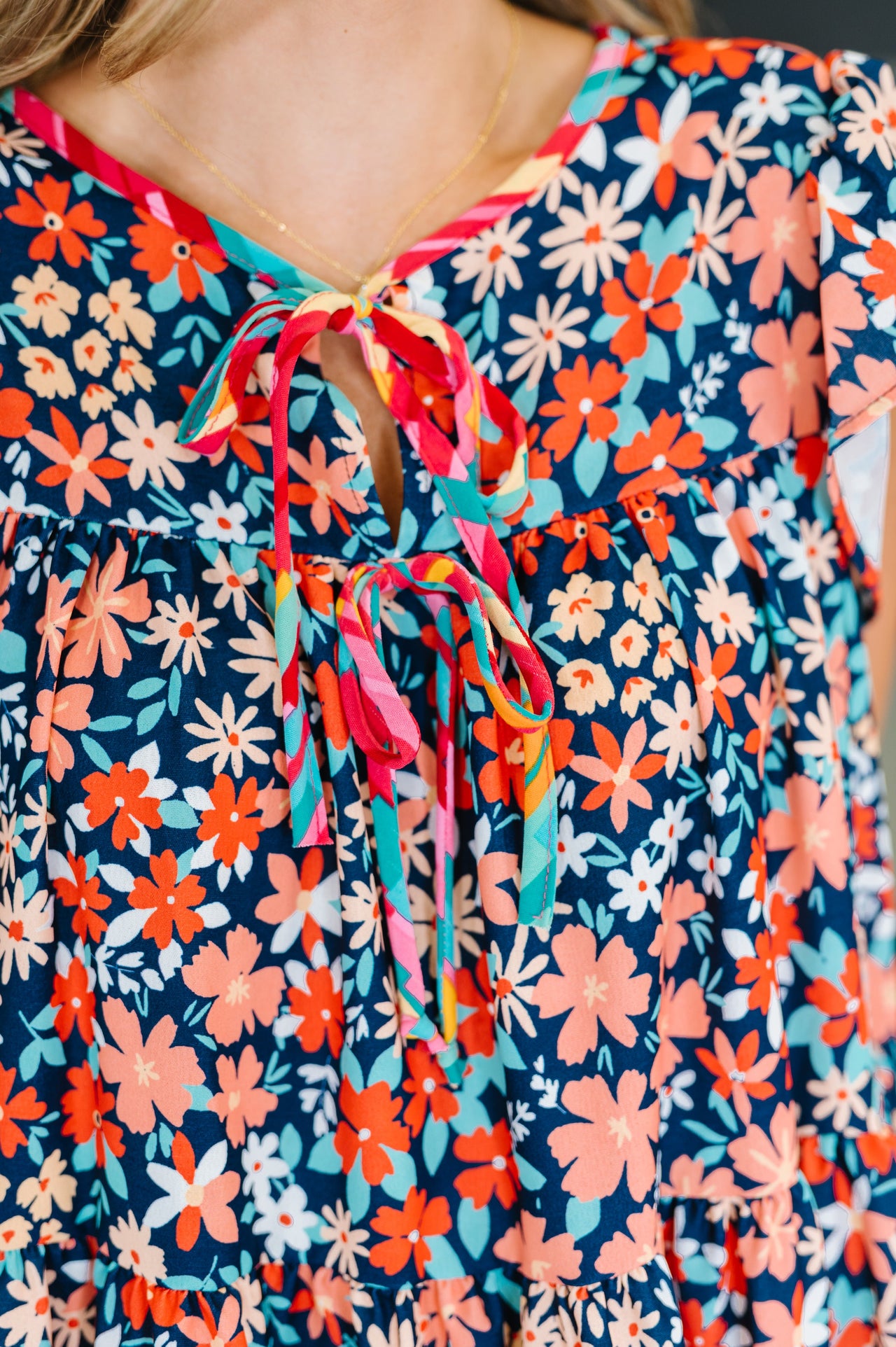 Petal to the Metal Flutter Sleeve Dress – Navy & Coral Whimsy in Motion