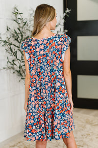 Thumbnail for Petal to the Metal Flutter Sleeve Dress – Navy & Coral Whimsy in Motion