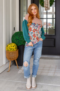 Thumbnail for Retro and Ribbed Floral Color Block Top