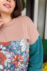 Thumbnail for Retro and Ribbed Floral Color Block Top