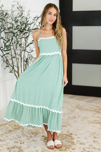 Thumbnail for Ripple Effect Spaghetti Strap Dress in Sage