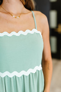 Thumbnail for Ripple Effect Spaghetti Strap Dress in Sage
