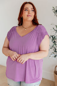 Thumbnail for Ruched Cap Sleeve Top in Lavender