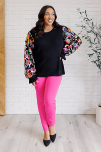 Thumbnail for She is the Party Floral Sequins Mesh Sleeve Top