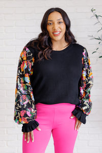 Thumbnail for She is the Party Floral Sequins Mesh Sleeve Top