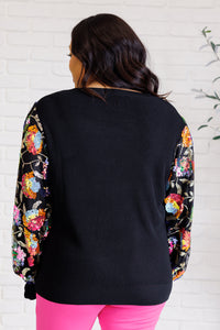 Thumbnail for She is the Party Floral Sequins Mesh Sleeve Top