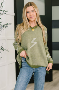 Thumbnail for Shock Value V-Neck Sweater in Olive