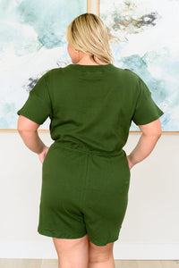 Thumbnail for Short Sleeve V-Neck Romper in Army Green