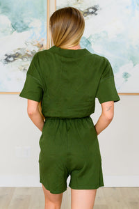 Thumbnail for Short Sleeve V-Neck Romper in Army Green