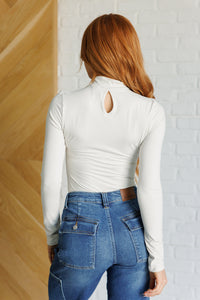 Thumbnail for Simple Situation Mock Neck Bodysuit in White Pearl