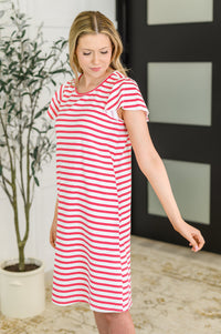 Thumbnail for Sunny Stripes Casual Flutter Sleeve Dress