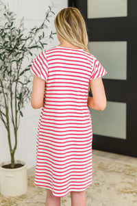 Thumbnail for Sunny Stripes Casual Flutter Sleeve Dress