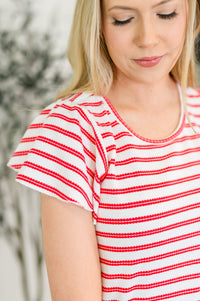 Thumbnail for Sunny Stripes Casual Flutter Sleeve Dress