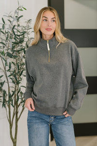 Thumbnail for Sweater Weather Half Zip High Neck Pullover in Charcoal