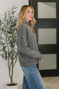 Thumbnail for Sweater Weather Half Zip High Neck Pullover in Charcoal