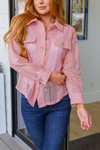 Thumbnail for Sweeter Than Nectar Lace Button Down in Rose