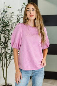 Thumbnail for Textured Balloon Sleeve Blouse in Pink