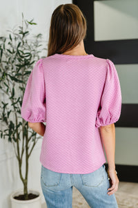 Thumbnail for Textured Balloon Sleeve Blouse in Pink