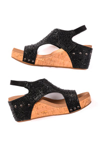 Thumbnail for Ashley Wedge Sandals in Black Rhinestone