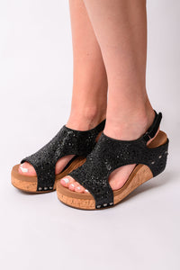 Thumbnail for Ashley Wedge Sandals in Black Rhinestone