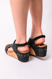 Thumbnail for Ashley Wedge Sandals in Black Rhinestone