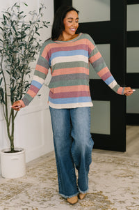 Thumbnail for To Be Determined Drop Shoulder Top in Rust, Olive and Blue