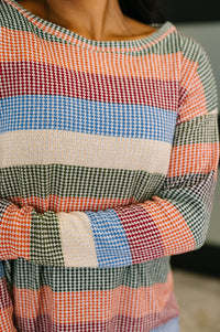 Thumbnail for To Be Determined Drop Shoulder Top in Rust, Olive and Blue