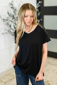 Thumbnail for Top Shelf Basic V-Neck Ribbed Tee in Black