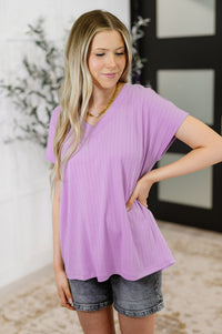 Thumbnail for Top Shelf Basic V-Neck Ribbed Tee in Lavender